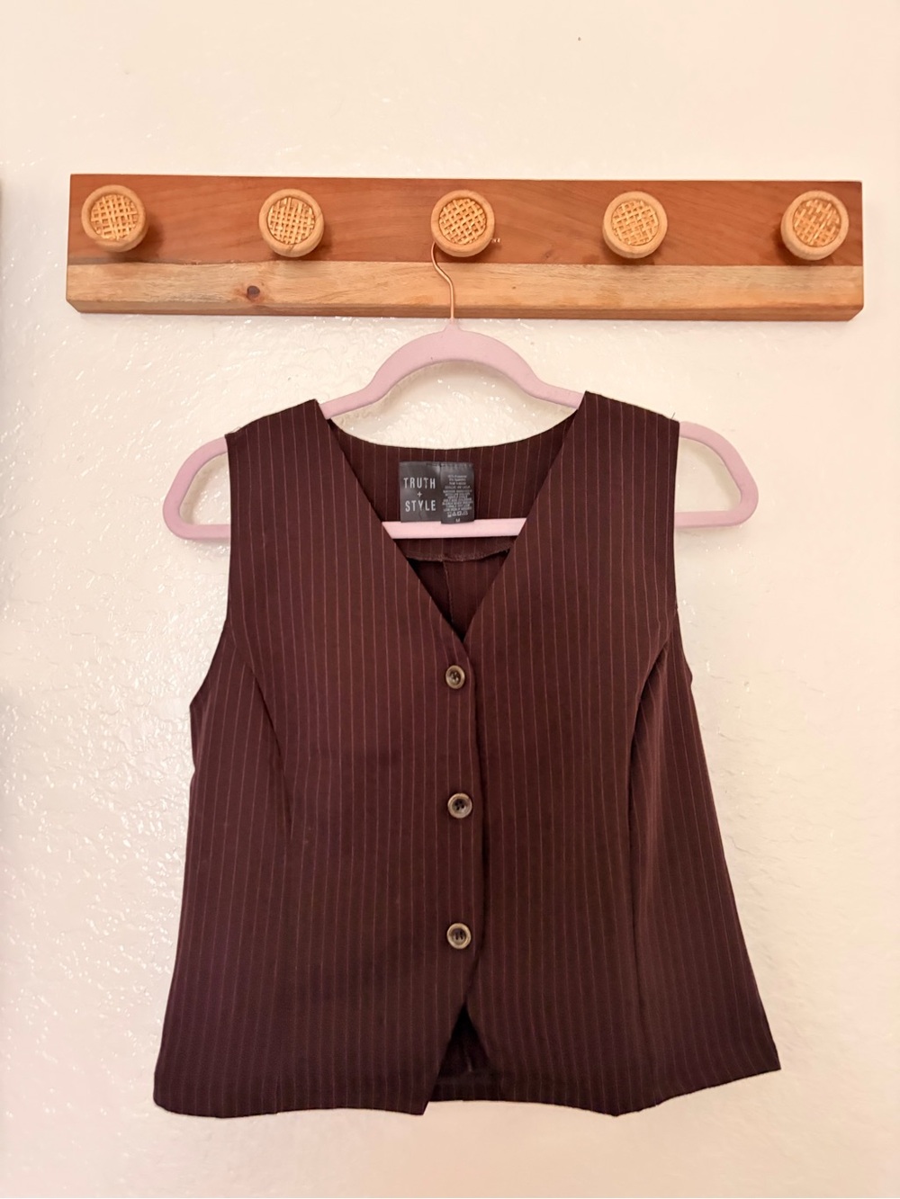 Truth + Style Dark Brown Pinstripe Sleeveless Vest